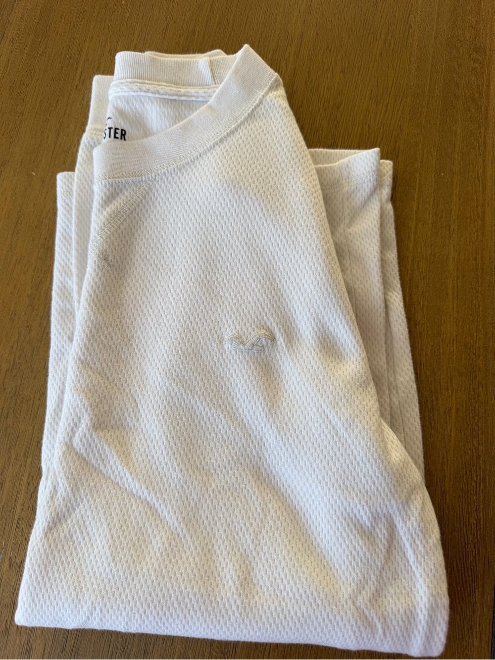 Hollister White Long Sleeve Waffle Thermal Tee